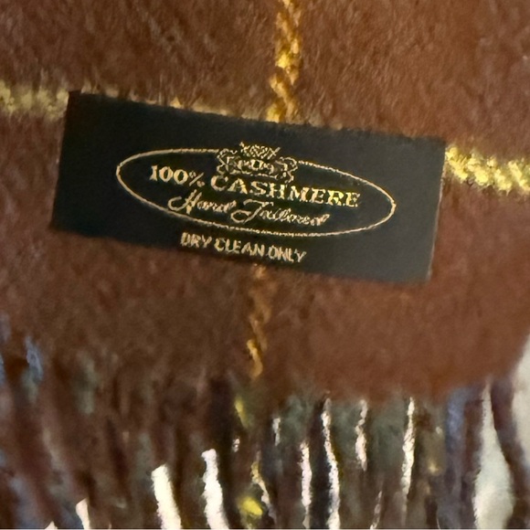 Unknown Plaid Scarf - Brown, Green, Tan, 100% Cashmere, Hand Taylored 61 x 12 - Picture 4 of 6